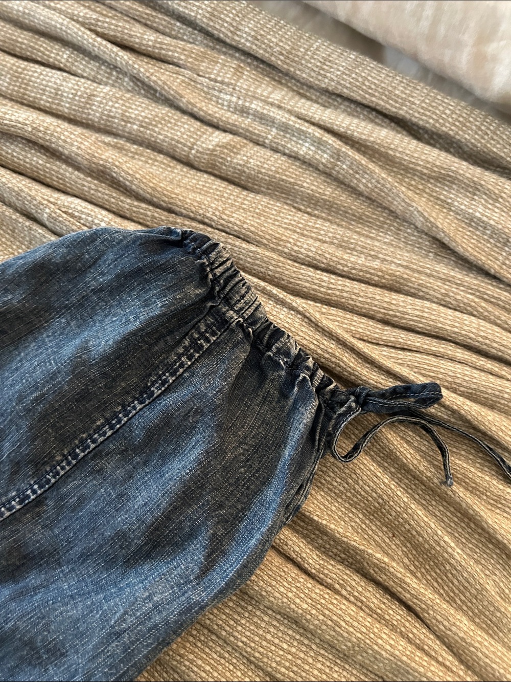 Casual Drawstring Chambray Jogger Pants - Blue - Picture 5 of 5